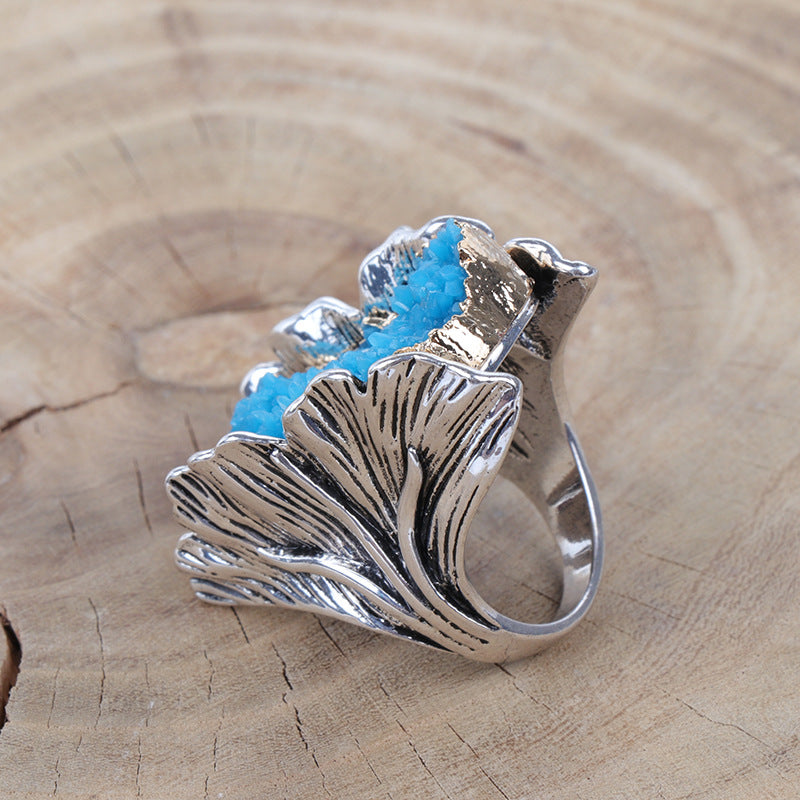 Natural Stone Retro Women's Ring Red Crystal Flower