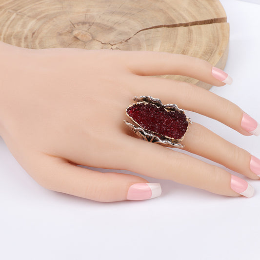 Natural Stone Retro Women's Ring Red Crystal Flower