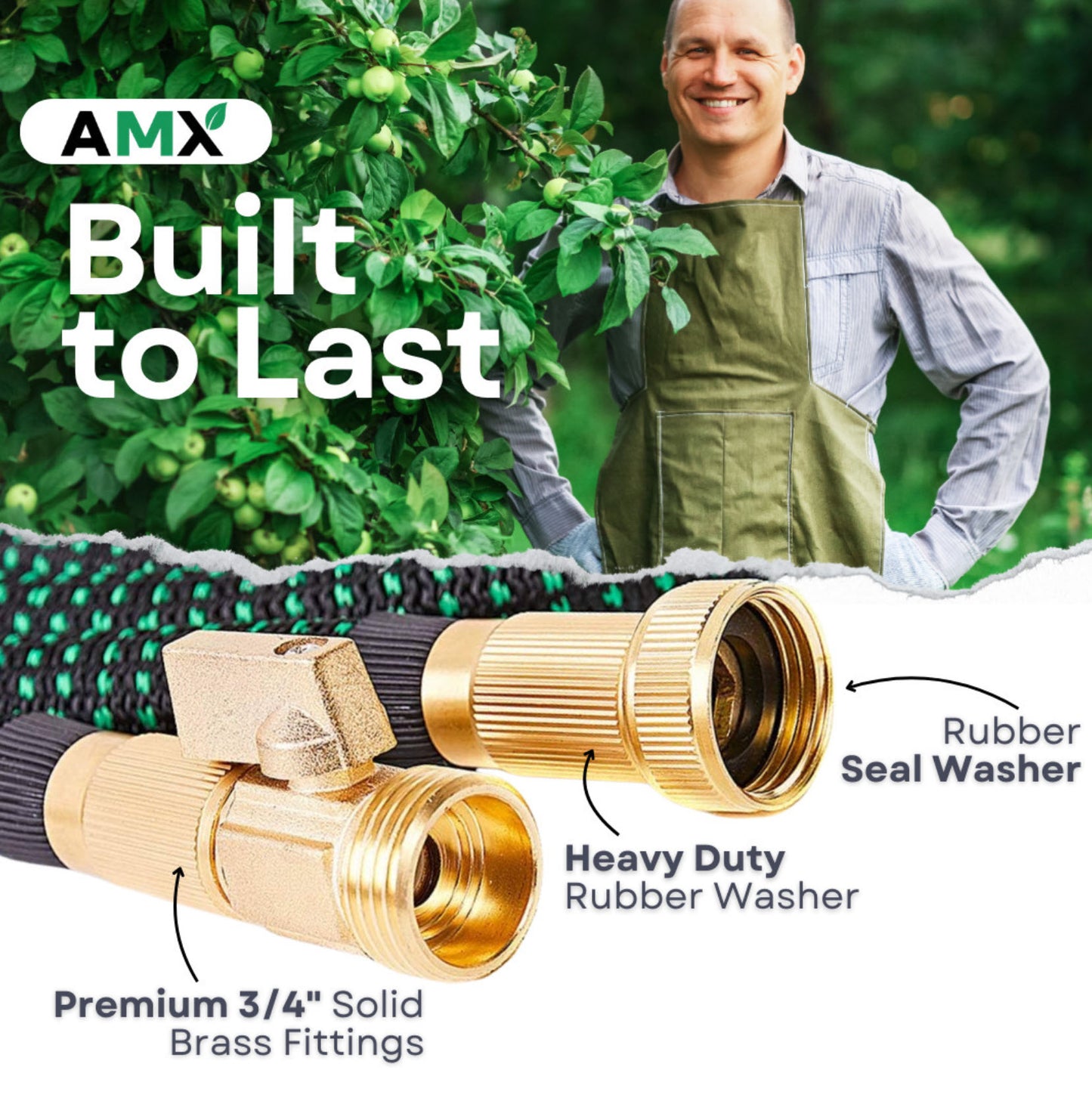 AMX® Expandable Easy Hose w/Premium Solid Copper Infused Brass Connector Expandable