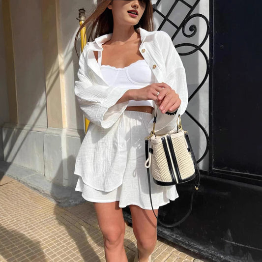 Cardigan Breasted Top Shorts Two-piece Set