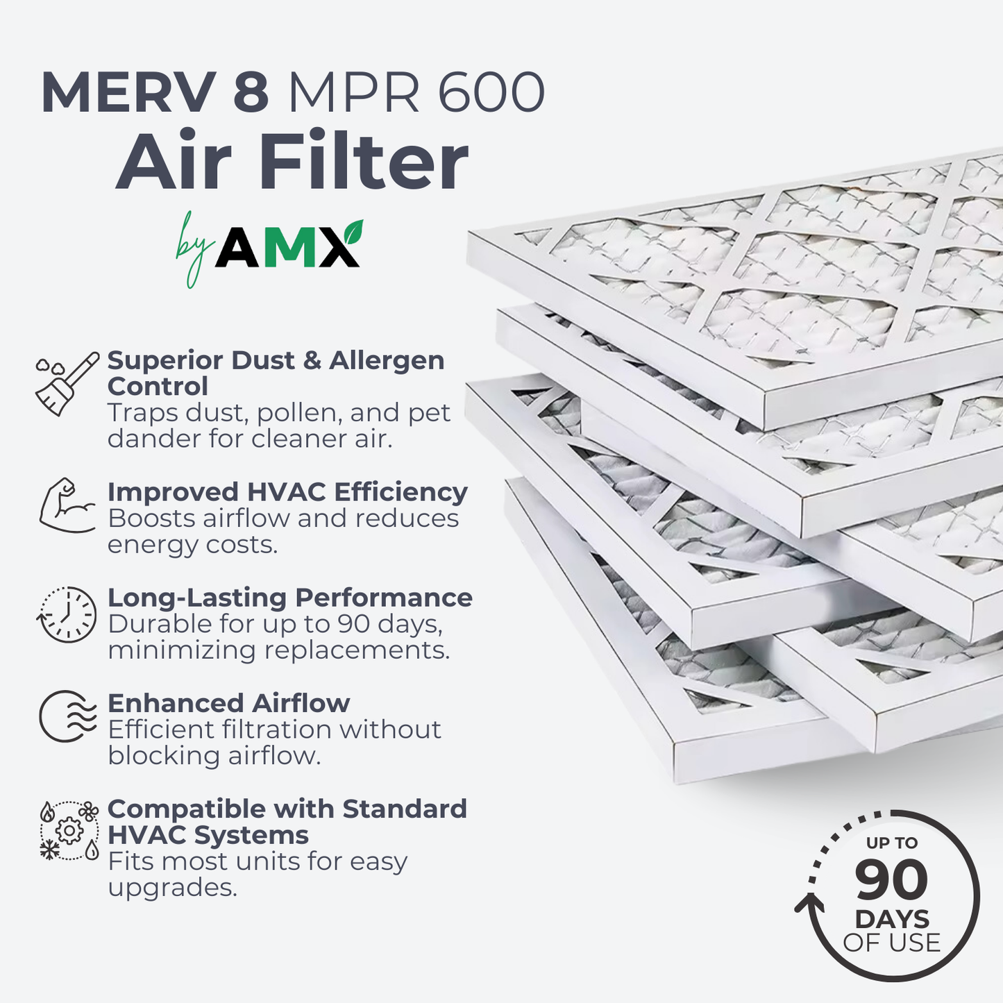 AMX® 20x20x1 AC Furnace Air Filter, MERV 8, MPR 600