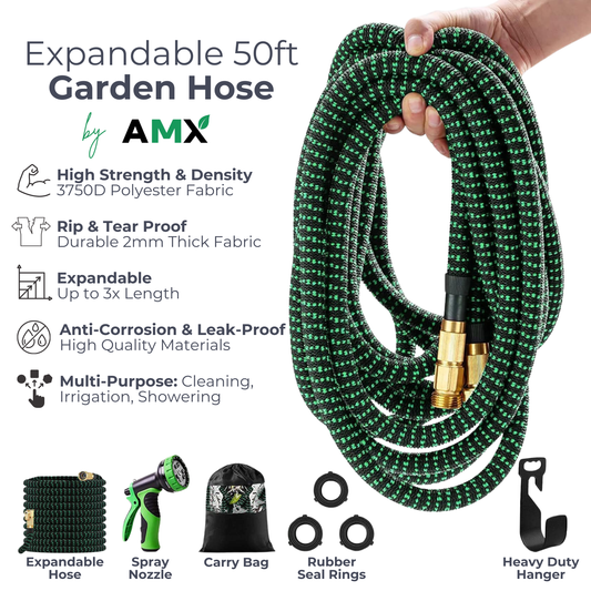 AMX® Expandable Easy Hose w/Premium Solid Copper Infused Brass Connector Expandable