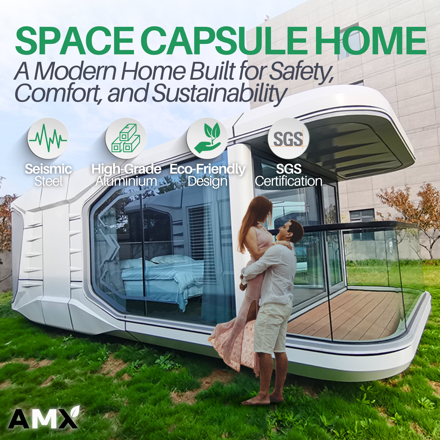 AMX® Luxury Tiny Space Capsule Bedroom Container Mobile Home Prefab Garden House HL-E7-02