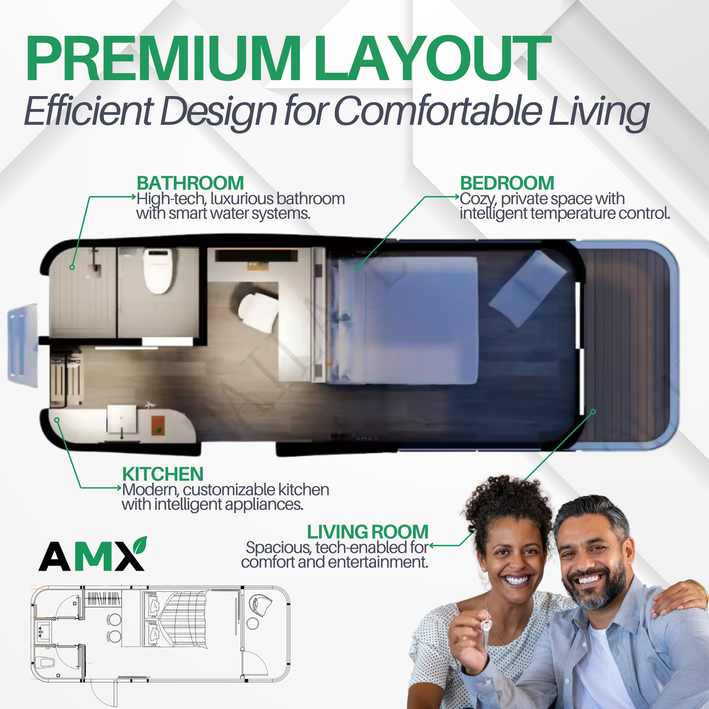 AMX® Luxury Tiny Space Capsule Bedroom Container Mobile Home Prefab Garden House HL-E7-02