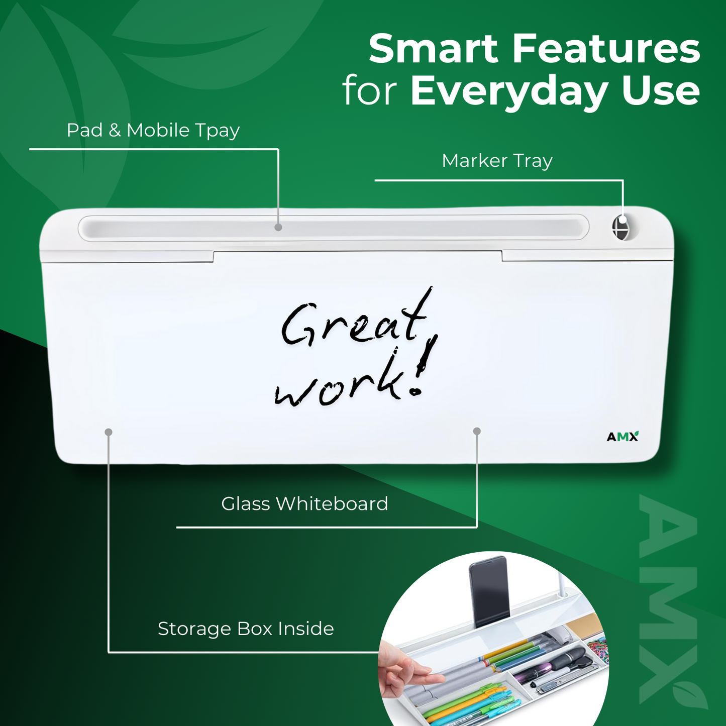 AMX® Small Glass Desktop Whiteboard