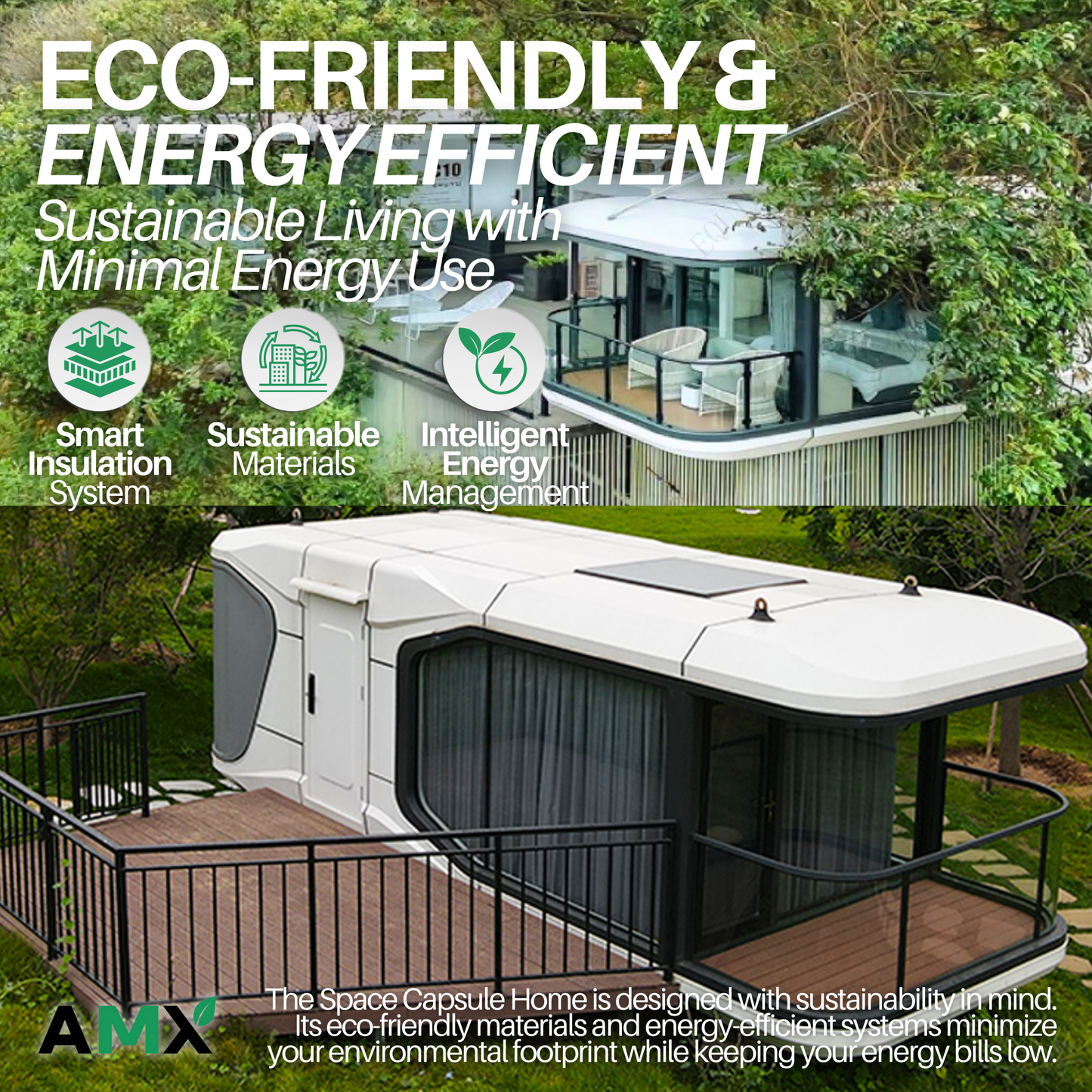 AMX® Luxury Tiny Space Capsule Bedroom Container Mobile Home Prefab Garden House HL-E7-02