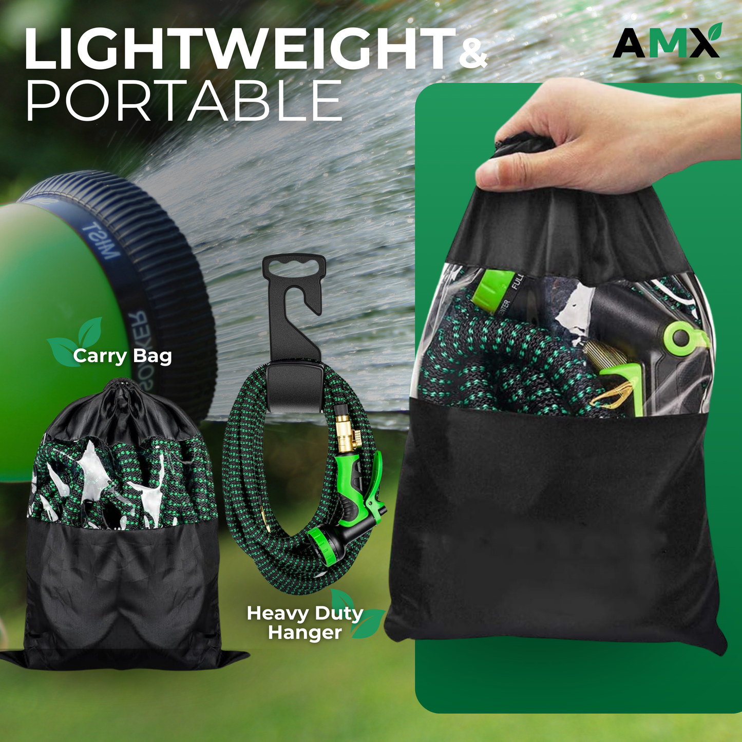 AMX® Expandable Easy Hose w/Premium Solid Copper Infused Brass Connector Expandable