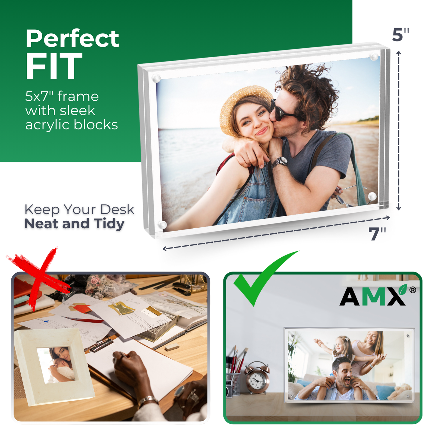 AMX® 5x7 Magnetic Acrylic Photo Resin Frame Display