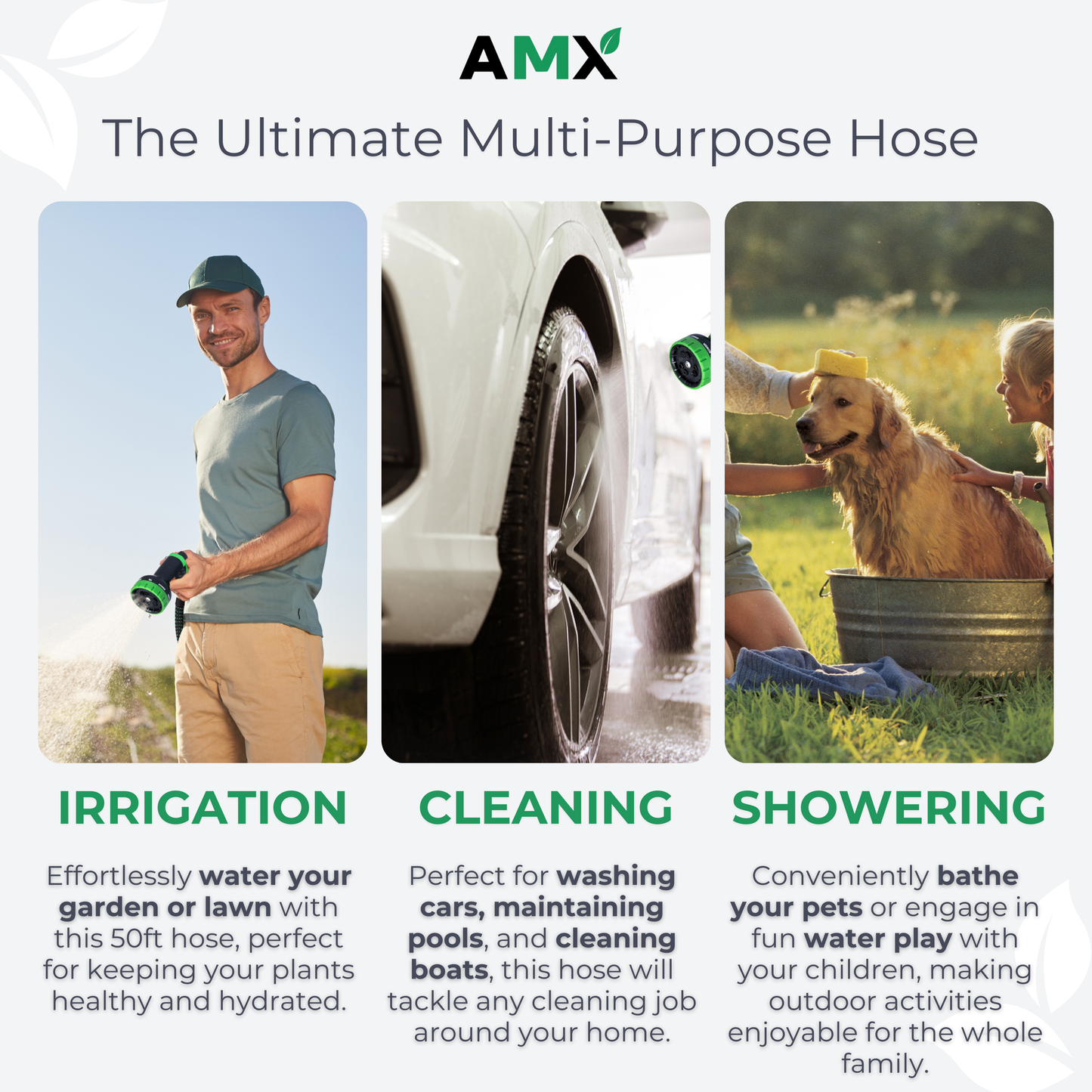 AMX® Expandable Easy Hose w/Premium Solid Copper Infused Brass Connector Expandable