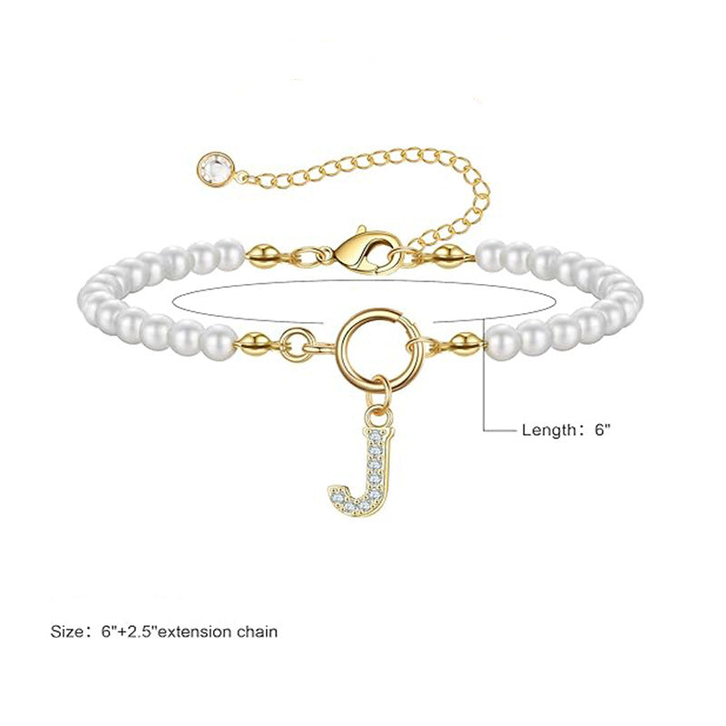 European American Cross-border Simulated Pearl Bracelet 26 English Letter Pendant Designsimpleelegant Handmade Beaded Jewelry