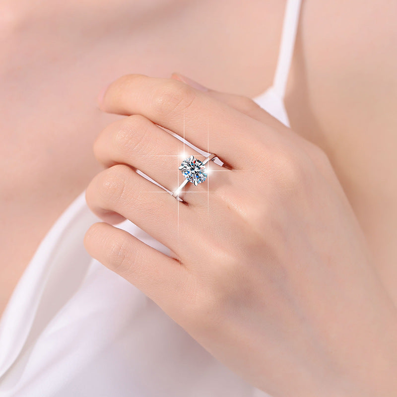 Oval Moissanite Ring Women's Four-claw Simple Gold-plated Live Supply Manufacturers Cross-border S925 Sterling Silver Egg-shaped Ring