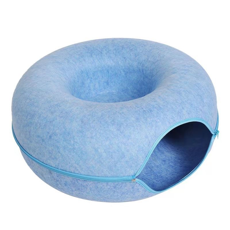 Felt Cat Nest Breathable Summer Cat House Drill Hole Cat Cave Zipper Closed Toy Cat Tunnel Donut Cat Nest