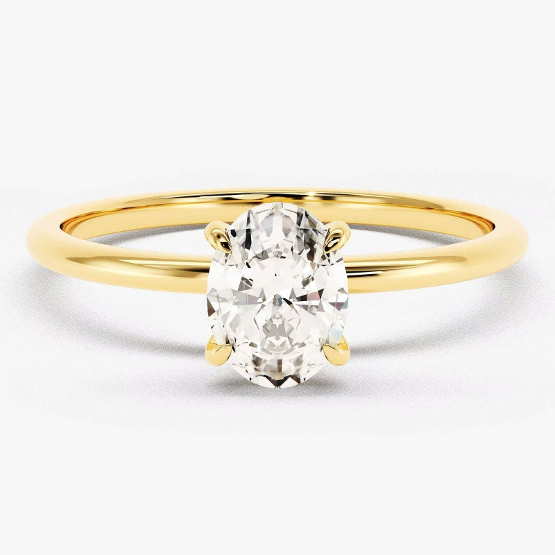 Oval Moissanite Ring Women's Four-claw Simple Gold-plated Live Supply Manufacturers Cross-border S925 Sterling Silver Egg-shaped Ring