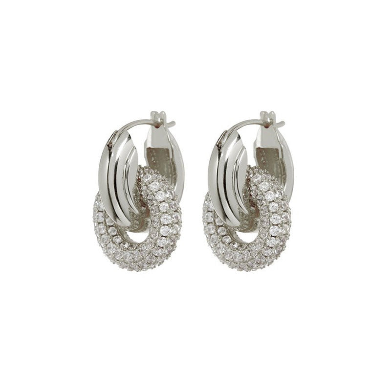 Metal Lock Copper Micro-set Earrings Niche Cold Wind Light Luxury High Sense Zircon Ear Jewelry