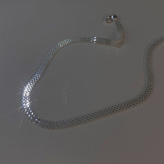 S925 Sterling Silver Woven Sparkling Wide Face Necklace Women's Simple Cold Style High-grade Gypsophila Stylish Stacked Necklace