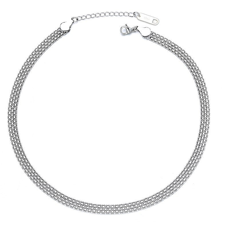 S925 Sterling Silver Woven Sparkling Wide Face Necklace Women's Simple Cold Style High-grade Gypsophila Stylish Stacked Necklace