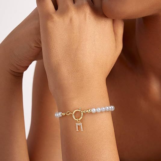 European American Cross-border Simulated Pearl Bracelet 26 English Letter Pendant Designsimpleelegant Handmade Beaded Jewelry