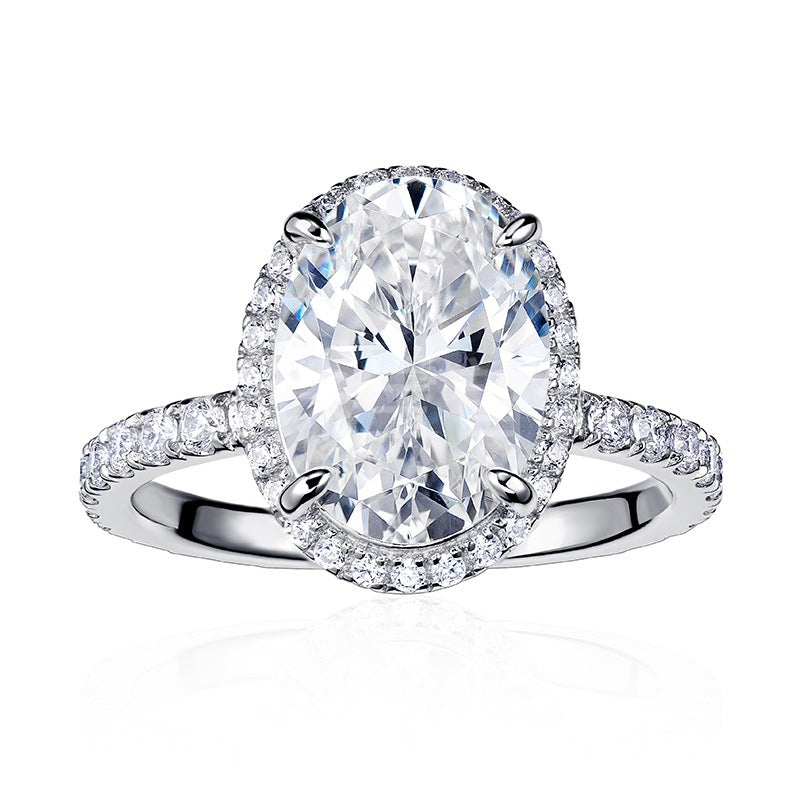 925 Silver Rhodium-plated Gold Oval Pigeon Egg Diamond Ring Female 3 Karat