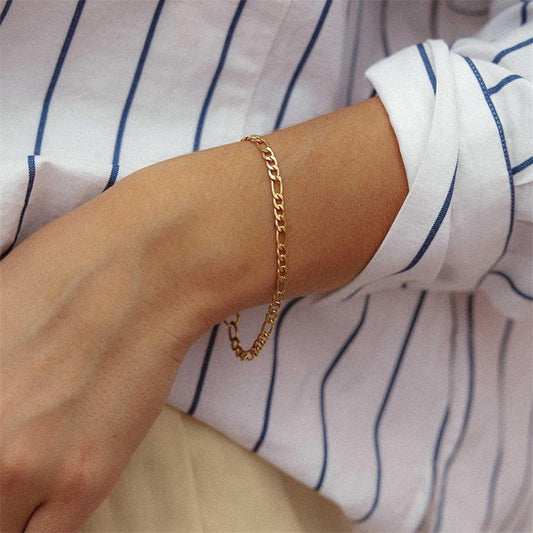 Stainless Steel Chain Gold Bracelet Couple Bracelet 4MM/6MM/8MM Figaro Chain Bracelet