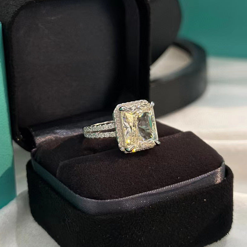 S925 Silver Square Diamond Raydean Cutting Simulation Diamond 5 Karat Ring