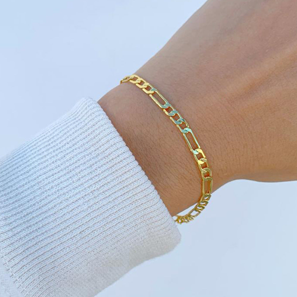 Stainless Steel Chain Gold Bracelet Couple Bracelet 4MM/6MM/8MM Figaro Chain Bracelet