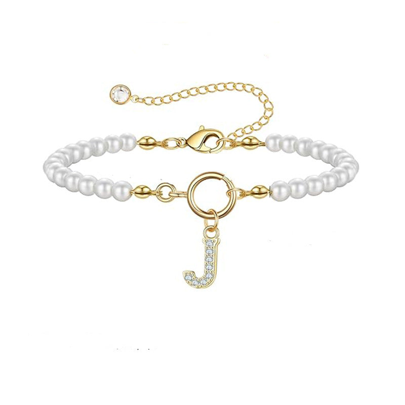 European American Cross-border Simulated Pearl Bracelet 26 English Letter Pendant Designsimpleelegant Handmade Beaded Jewelry