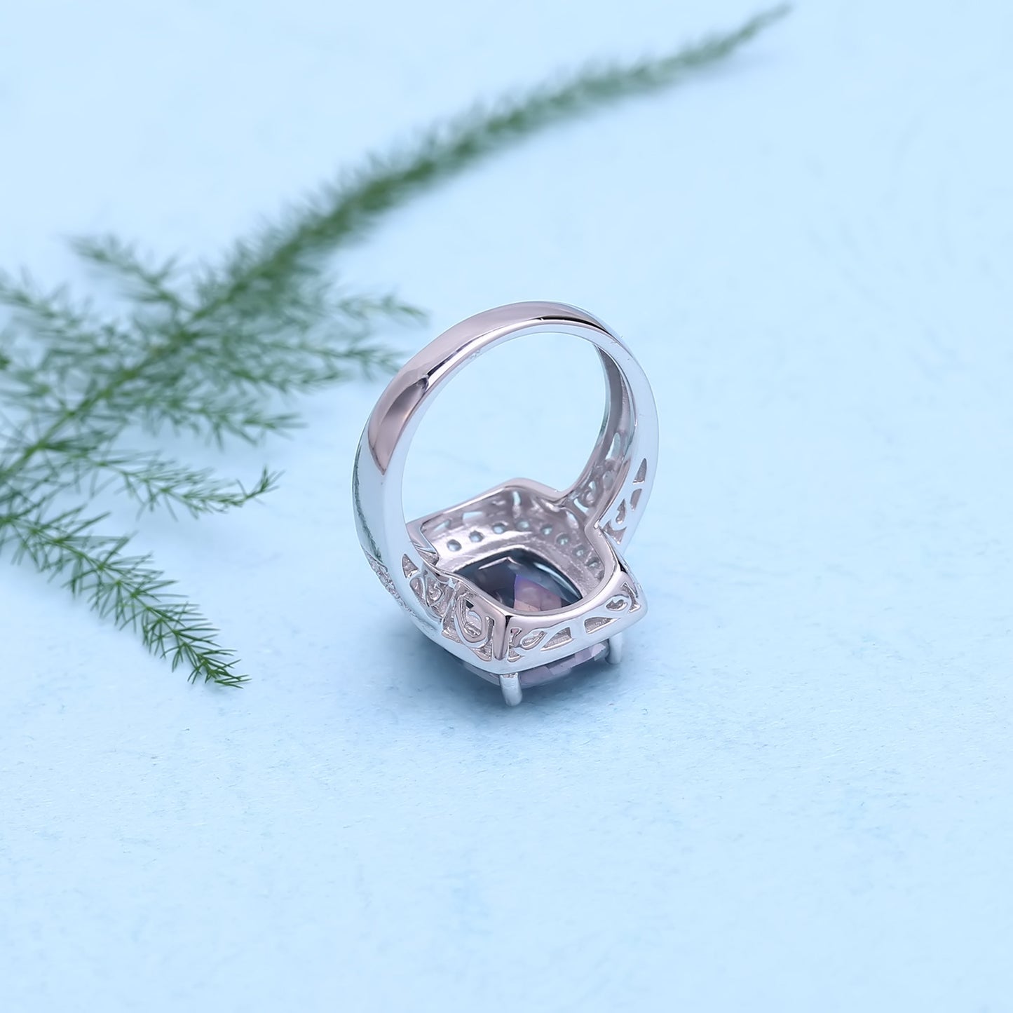 Square Gemstone 925 Silver Crystal Ring