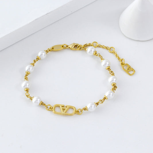 French Style Gentle Style Pearl Bracelet Niche Design Copper Plated 14K Gold Bracelet Elegant Cute Simple Bracelet For Women