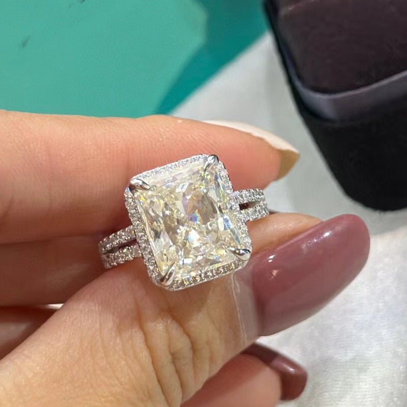 S925 Silver Square Diamond Raydean Cutting Simulation Diamond 5 Karat Ring