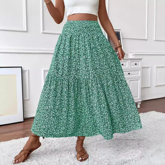 Small Floral Three-layer Stitching Long Skirt High-end Women's A- Line Skirt