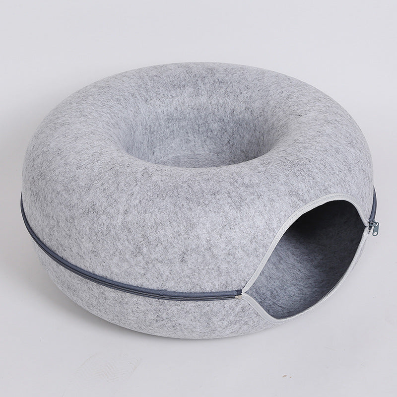 Felt Cat Nest Breathable Summer Cat House Drill Hole Cat Cave Zipper Closed Toy Cat Tunnel Donut Cat Nest