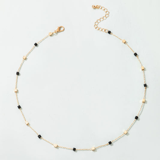 Cross-border Hot Selling Europe And The United States Cold Style Ins Necklace Creative Small Rice Beads Fashion Thin Fashionable Neck Chain Card Neck Chain