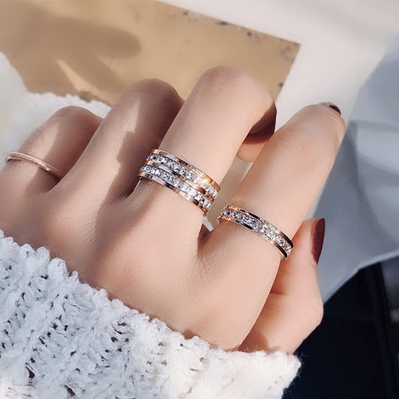 Ring Couple Men's And Women's Simple Sky Stars Flash Color-free Double Single Row Tail Ring Index Finger Fashion Trendy Ring Jewelry