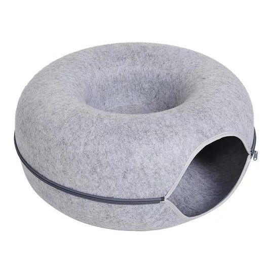 Felt Cat Nest Breathable Summer Cat House Drill Hole Cat Cave Zipper Closed Toy Cat Tunnel Donut Cat Nest