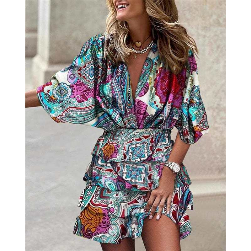 Comfortable Print Hem Irregular Womens Dress