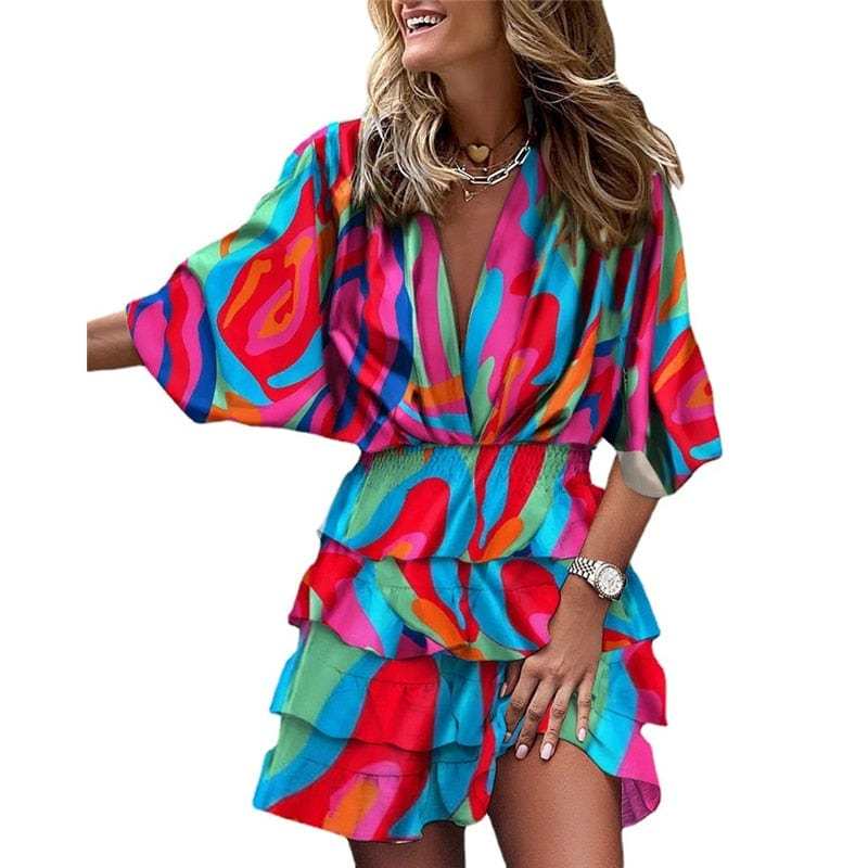 Comfortable Print Hem Irregular Womens Dress