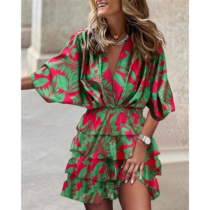 Comfortable Print Hem Irregular Womens Dress
