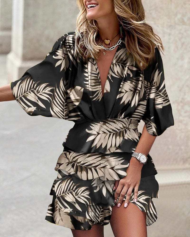 Comfortable Print Hem Irregular Womens Dress