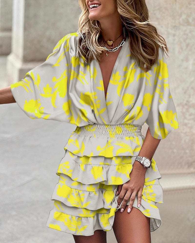 Comfortable Print Hem Irregular Womens Dress