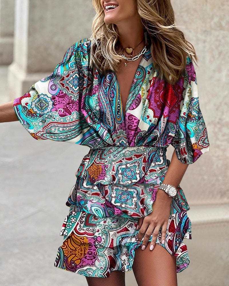 Comfortable Print Hem Irregular Womens Dress