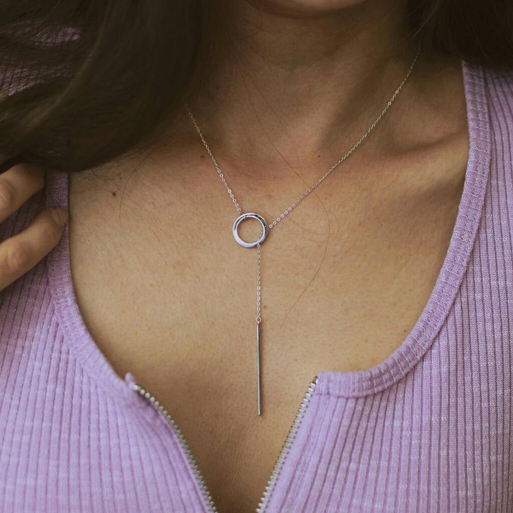 Oboro Month S925 Sterling Silver Necklace Fashion Simple Tassel Clavicle Circle Hanging Rod Clavicle Chain Cross-border Accessories Wholesale