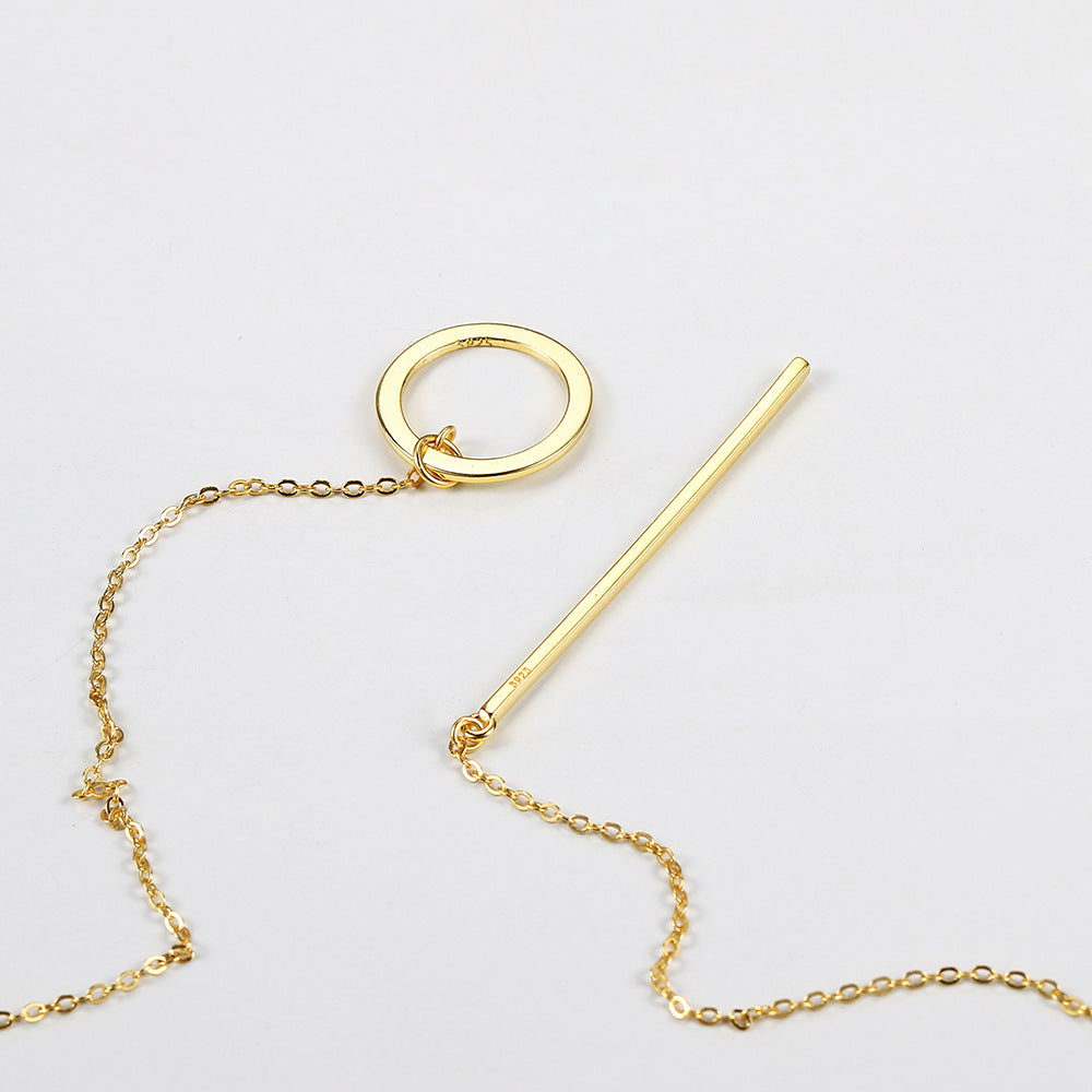 Oboro Month S925 Sterling Silver Necklace Fashion Simple Tassel Clavicle Circle Hanging Rod Clavicle Chain Cross-border Accessories Wholesale