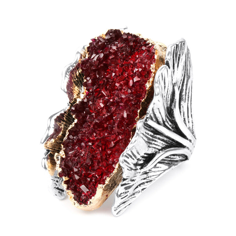 Natural Stone Retro Women&#039;s Ring Red Crystal Flower