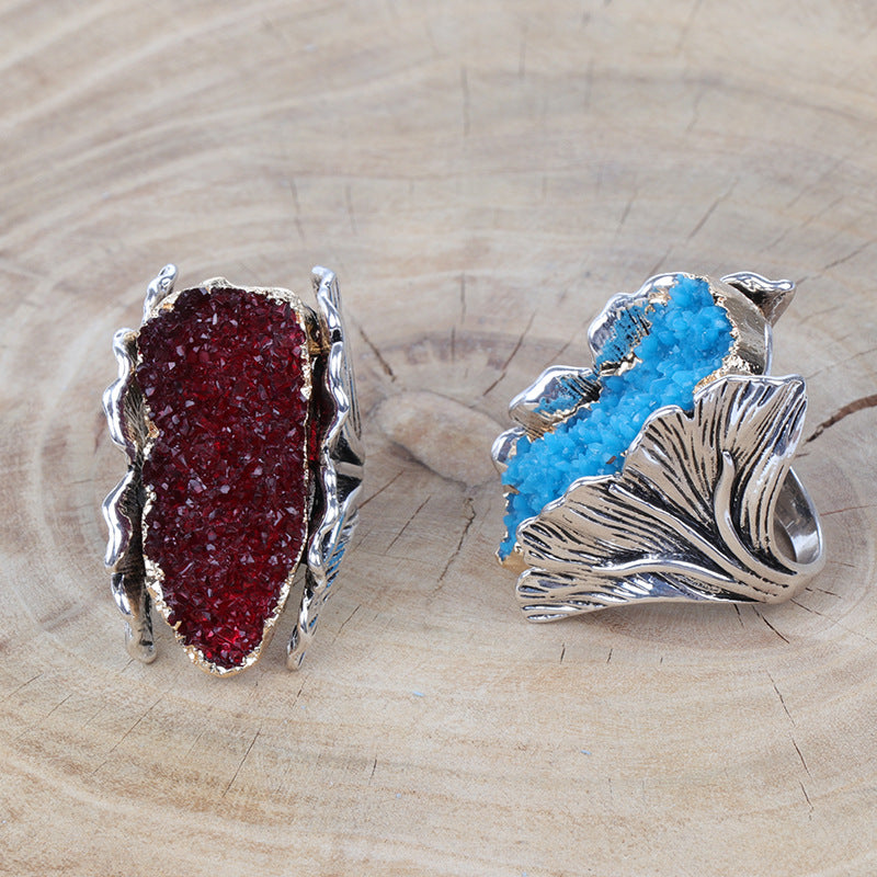 Natural Stone Retro Women&#039;s Ring Red Crystal Flower