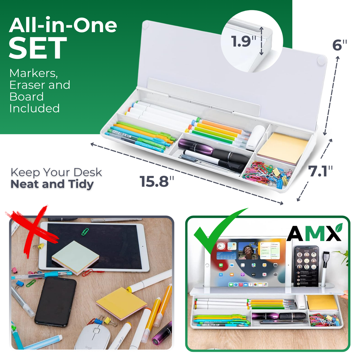 AMX® Small Glass Desktop Whiteboard