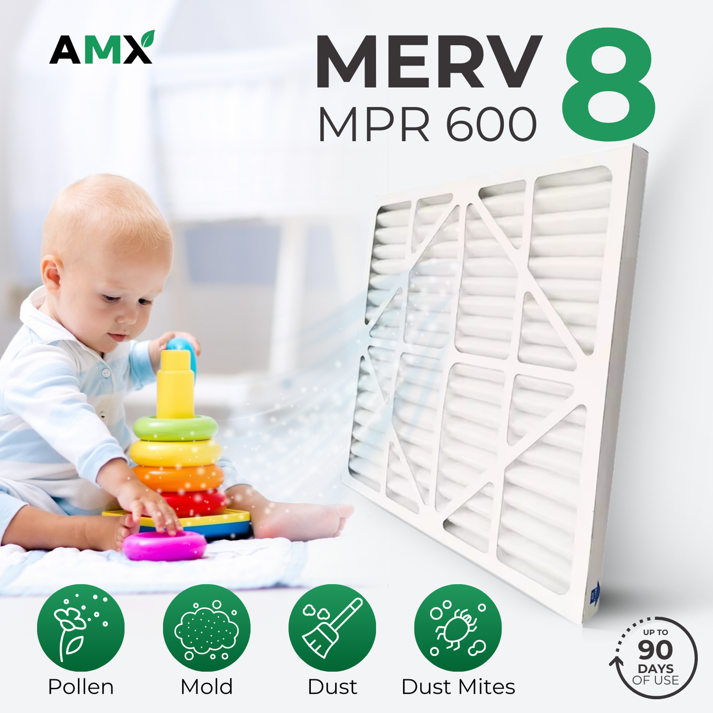 AMX® 20x20x1 AC Furnace Air Filter, MERV 8, MPR 600