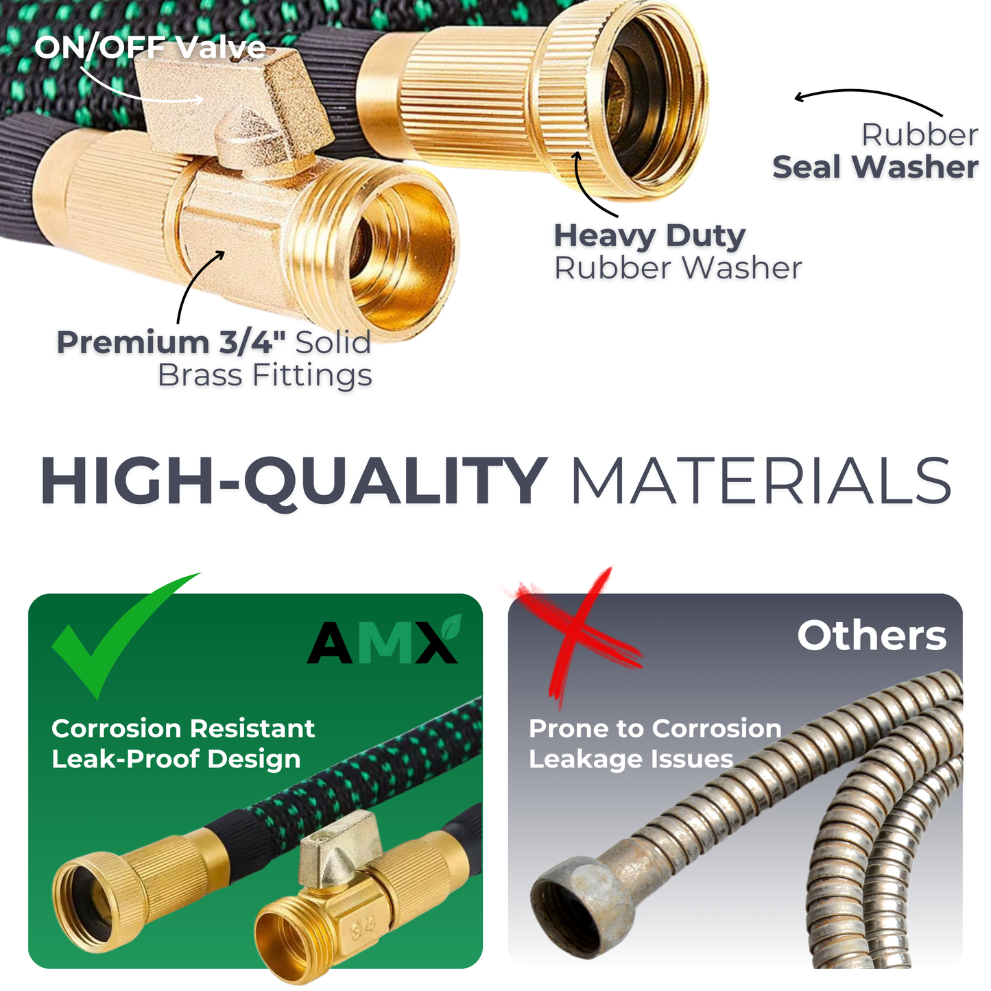 AMX® Expandable Easy Hose w/Premium Solid Copper Infused Brass Connector Expandable