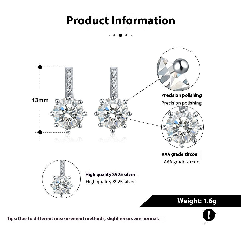 S925 Sterling Silver Stud Earrings Elegant Lady