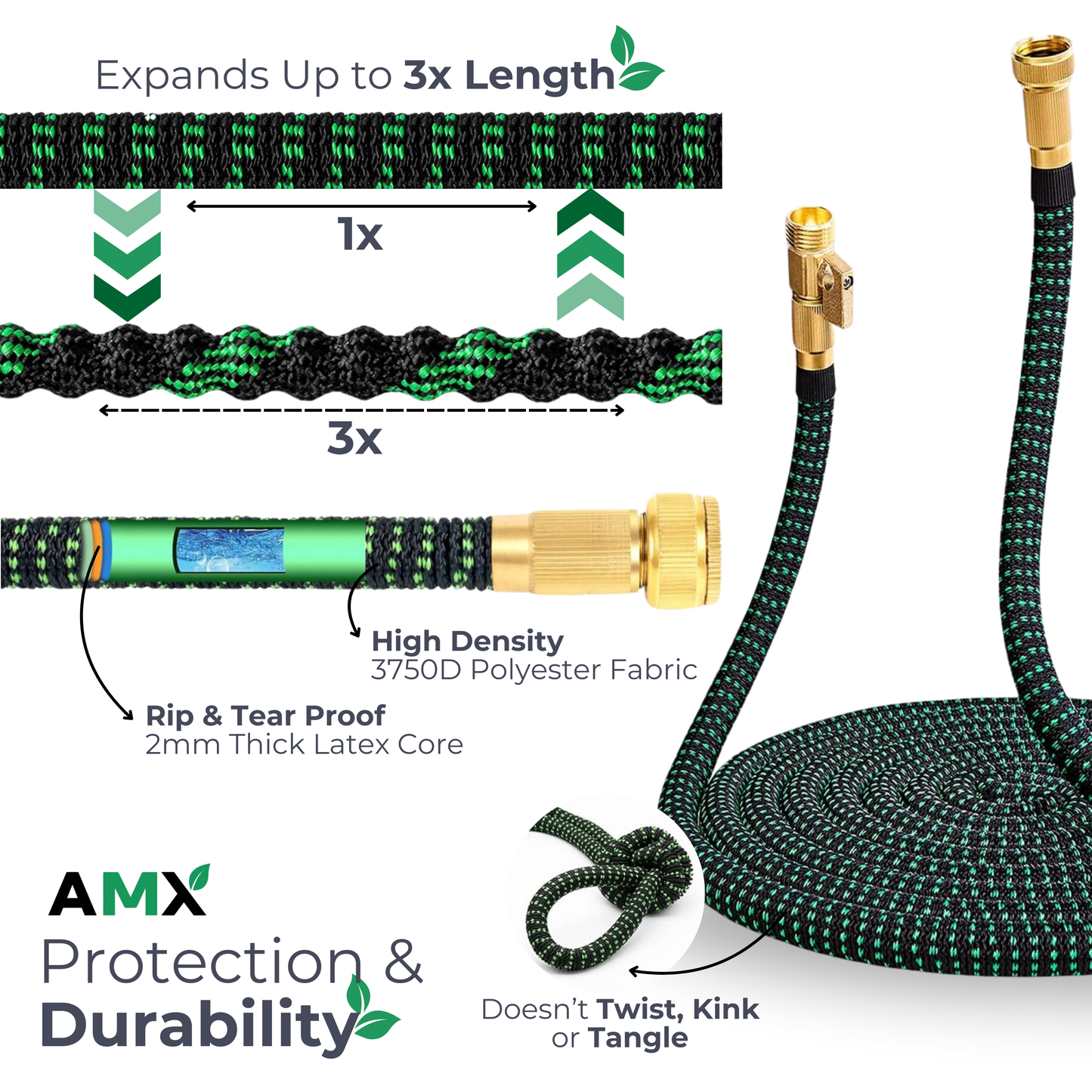 AMX® Expandable Easy Hose w/Premium Solid Copper Infused Brass Connector Expandable