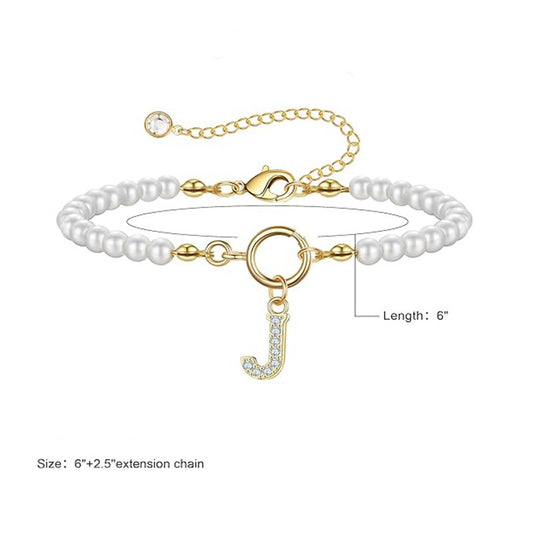 European American Cross-border Simulated Pearl Bracelet 26 English Letter Pendant Designsimpleelegant Handmade Beaded Jewelry